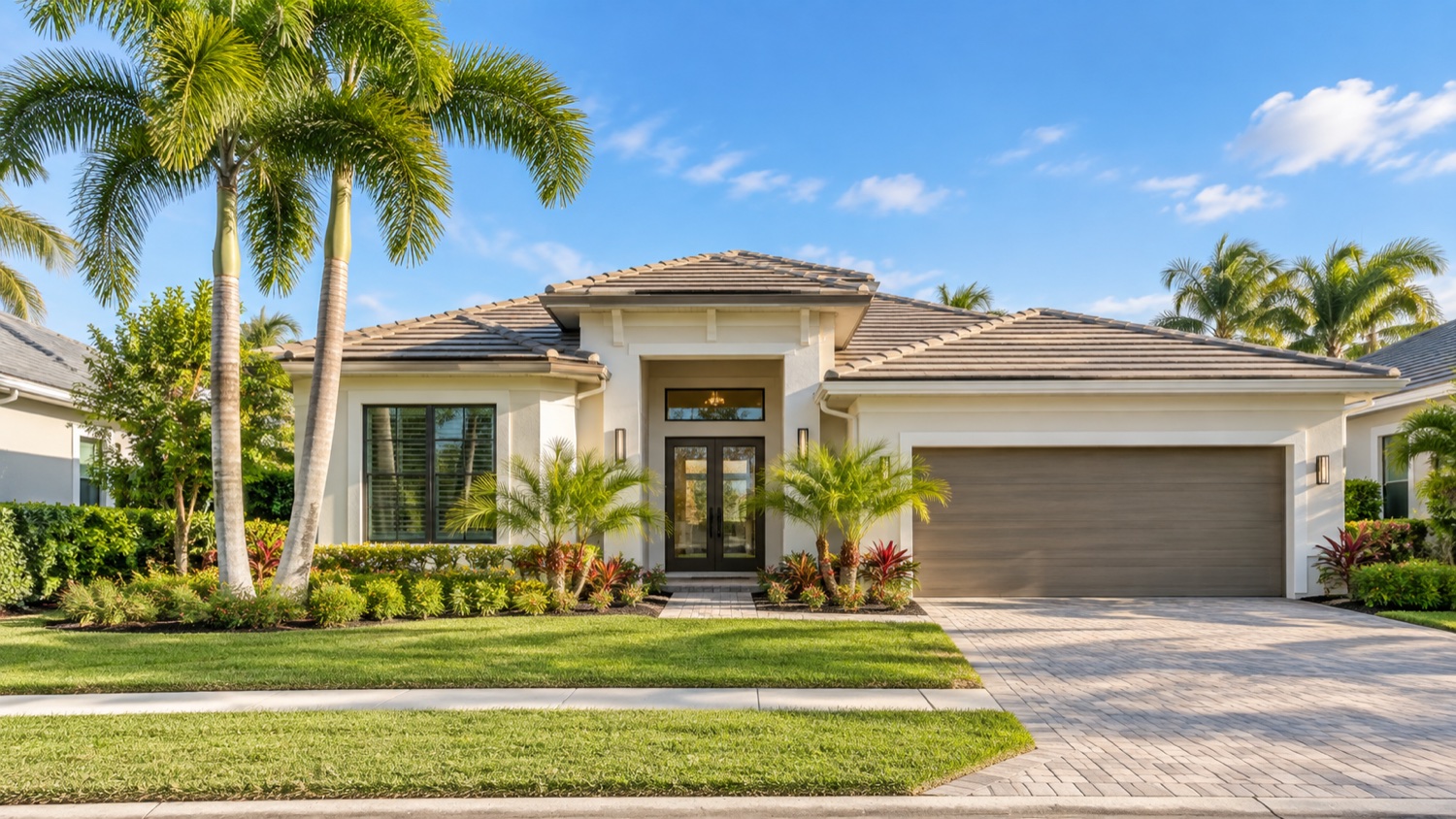 Contemporary Florida home with tropical landscaping